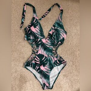SHEIN Tropical Leaf Print Swimsuit